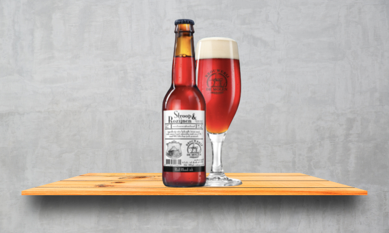 Stroop en Rozijnen flesje en glas